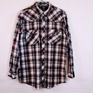 Sportier Mens Plaid snap close large Long Sleeve Western Casual Shirt black snap